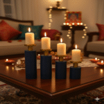 Noor Candle Pillars – Blue & Gold Edition