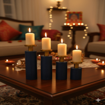 Noor Candle Pillars – Blue & Gold Edition